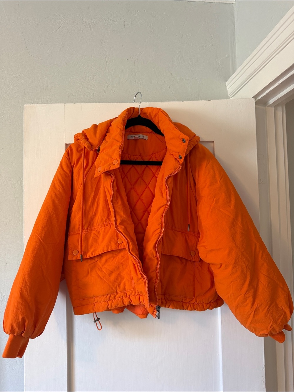 Urban Outfitters Orange Quilted Hooded Puffer Jacket
